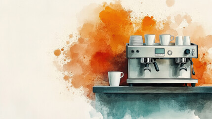 Artistic set of coffee beans and coffee cup drinks isolated on brown background,hand-drawn ,hot coffee drinks,cafe shop,modern flat design,Fashionable and cute coffee motif concept.