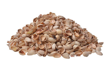 Natural pistachio nut shell close-up isolated on white background