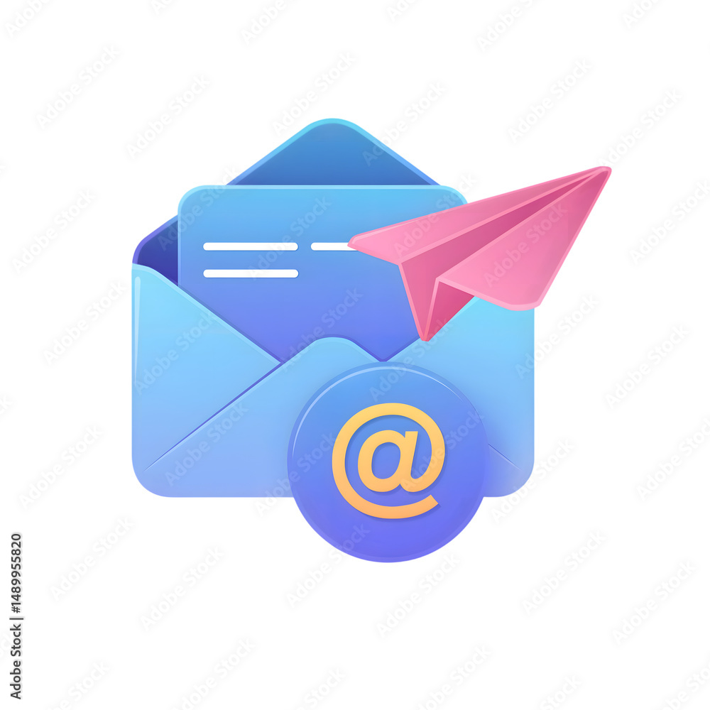 Poster email concept features an open envelope with the e-mail symbol, representing digital communication a