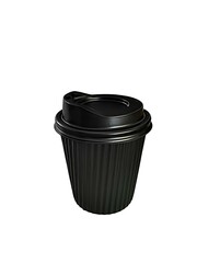 
A single black corrugated disposable coffee cup with a matching black lid, isolated on a white background, suitable for hot beverages like coffee, tea,