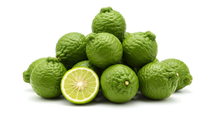 Fototapeta premium Kaffir Lime Fruit Pile on White Background PNG