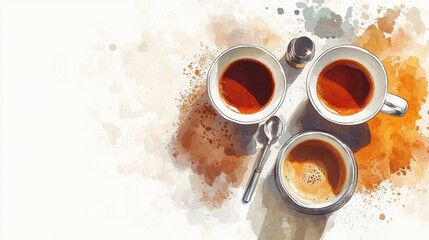 Artistic set of coffee beans and coffee cup drinks isolated on brown background,hand-drawn ,hot coffee drinks,cafe shop,modern flat design,Fashionable and cute coffee motif concept.