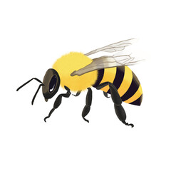 Bee from side view full body transparency wings black and yellow bee cartoon illustration 