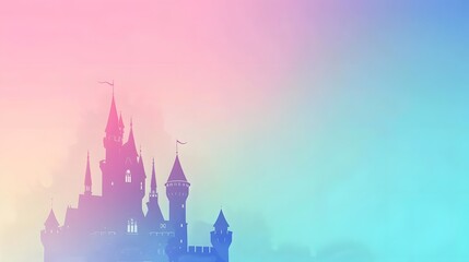 Majestic Castle Silhouette at Sunrise: A Dreamlike Fairytale Setting with Pastel Hues, Magical Towers, and Intricate Architectural Details. Exploring Architectural Wonders in Fantasy Landscapes.