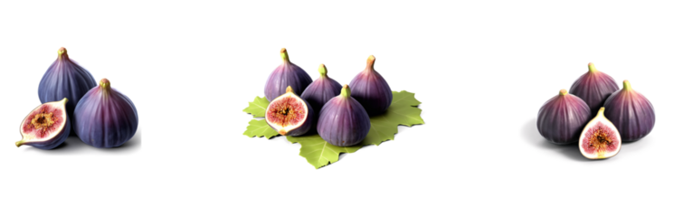 Figs, food design element, PNG with transparent background, cut-out set, rich in fiber, antioxidants, supports digestion, adds sweetness and texture to dishes.

