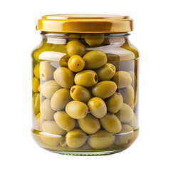 Pickled Olives in Transparent Glass Jar Isolated on Transparent Background