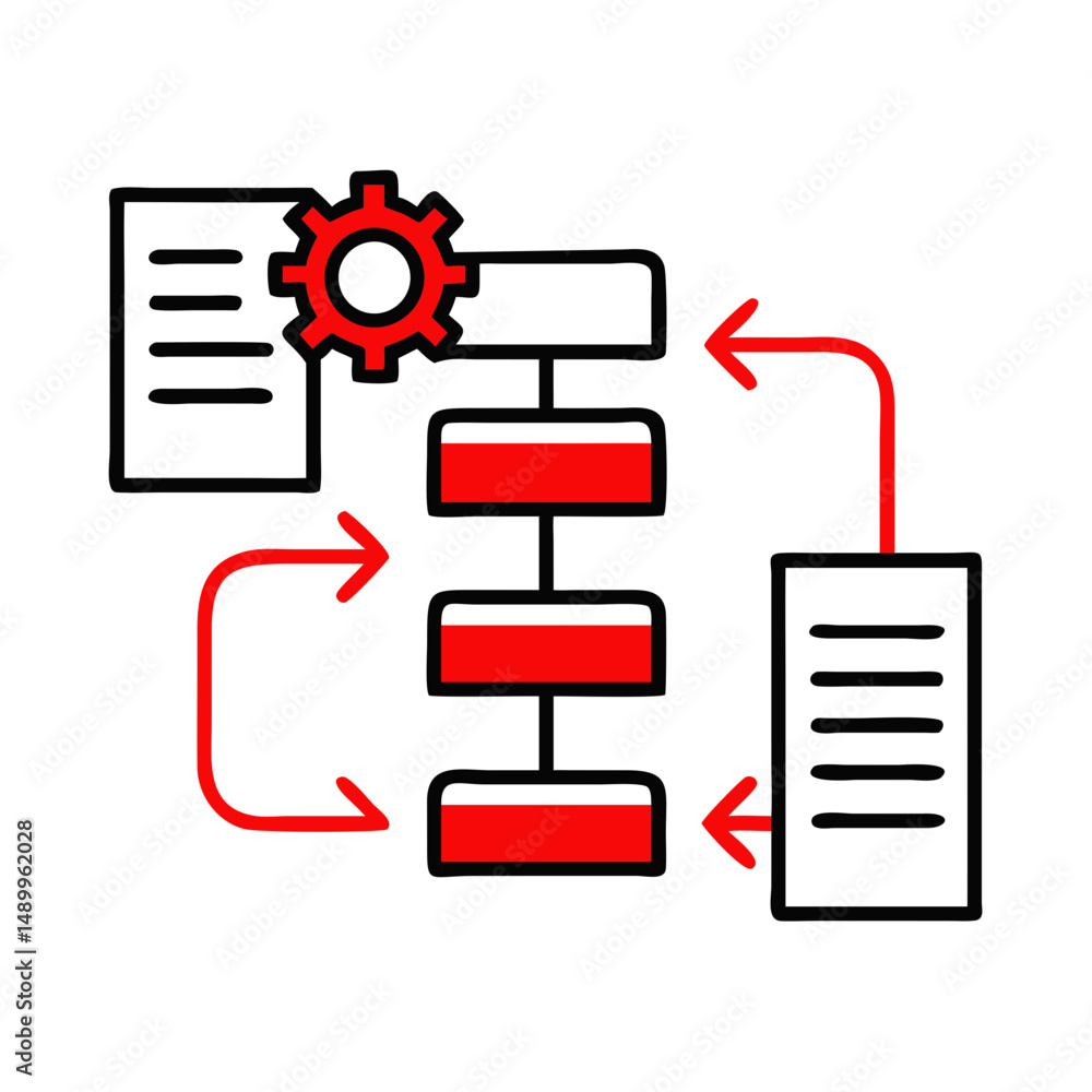 Poster data flow process icon, workflow automation, for software, app design