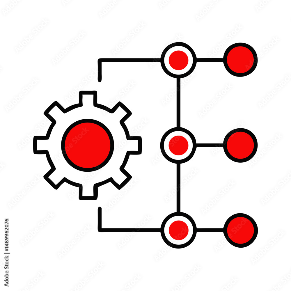 Poster red and white data segmentation icon, for workflow diagrams