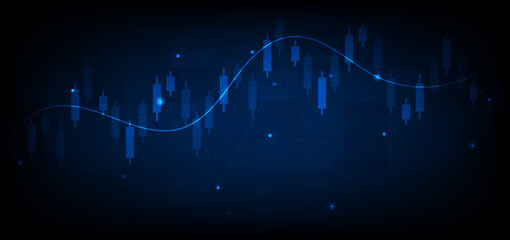 Fototapeta premium Stock market candlesticks glowing light effedct on dark blue background. Business investment concept.