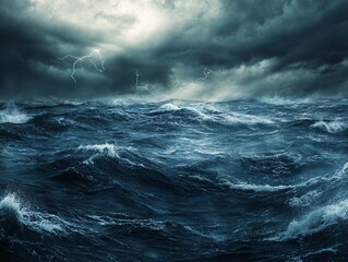 Obraz premium Dramatic thunderstorm over ocean seascape digital art stormy environment dynamic viewpoint nature concept