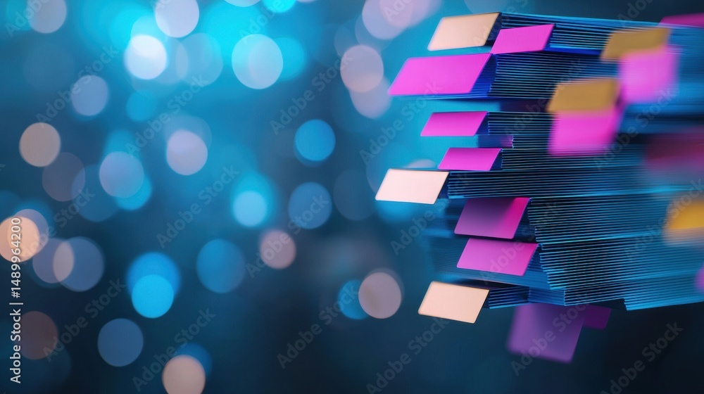 Poster management stack of document folder digital file icons arranged on a computer screen, representing e