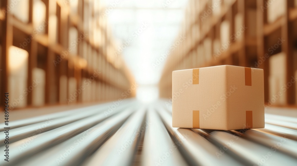 Poster logistic warehouse interior warehouse interior with conveyor belts moving boxes, automated system, r