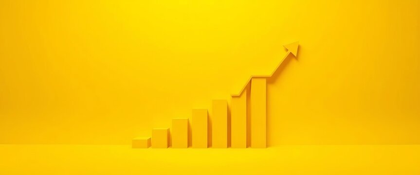Yellow background with ascending bar graph illustrating growth, data visualization, presentation - Powered by Adobe