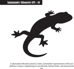 Black Salamander Silhouette Amphibian Wildlife Vector Art Illustration