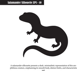 Black Salamander Silhouette Amphibian Wildlife Vector Art Illustration