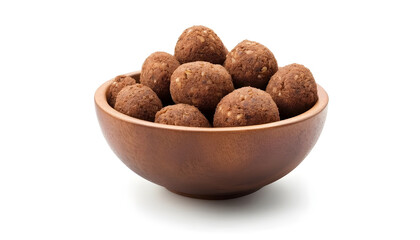 Delicious falafel balls in bowl isolated on white