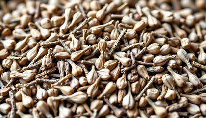Close-up of Dried Seeds and Twigs with Earthy Tones for Natural Culinary and Herbal Themes