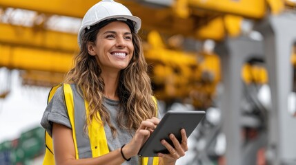 Woman engineer using tablet in industrial site