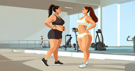 Obraz premium Plus size woman lifting dumbbells and training indoors at the gym, showcasing strength and determination. Generated image
