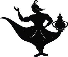 Genie Emerging from Magic Lamp Silhouette
