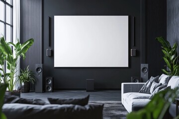 Modern home theater with blank canvas