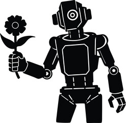 Robot Holding Flower with Emotion Silhouette