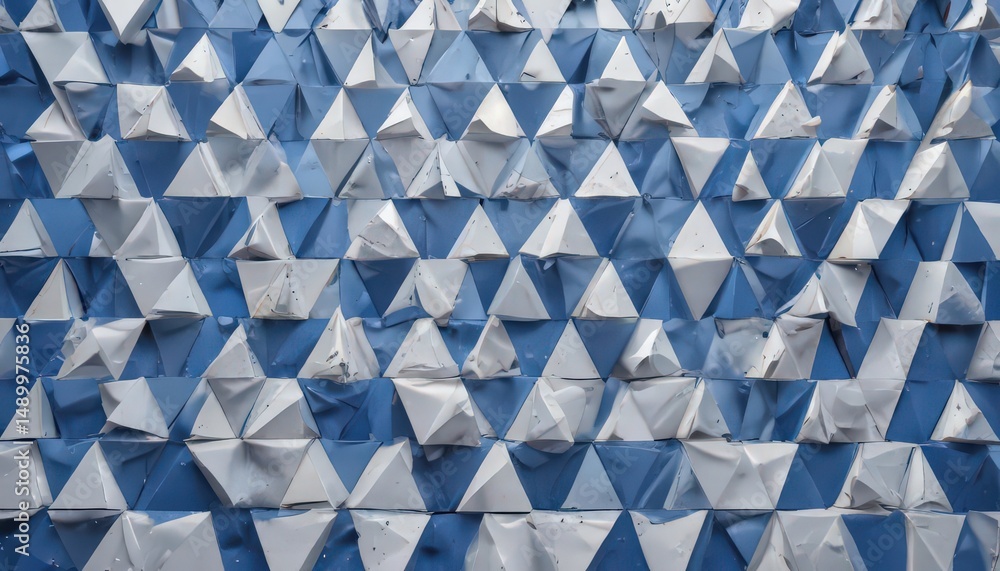 Poster abstract blue backdrop with overlapping white textured triangles and squares, texture, square