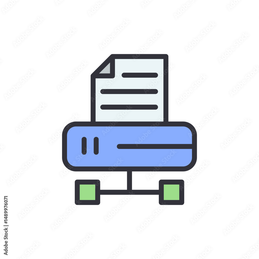 Poster stylized data server icon with document processing capability design