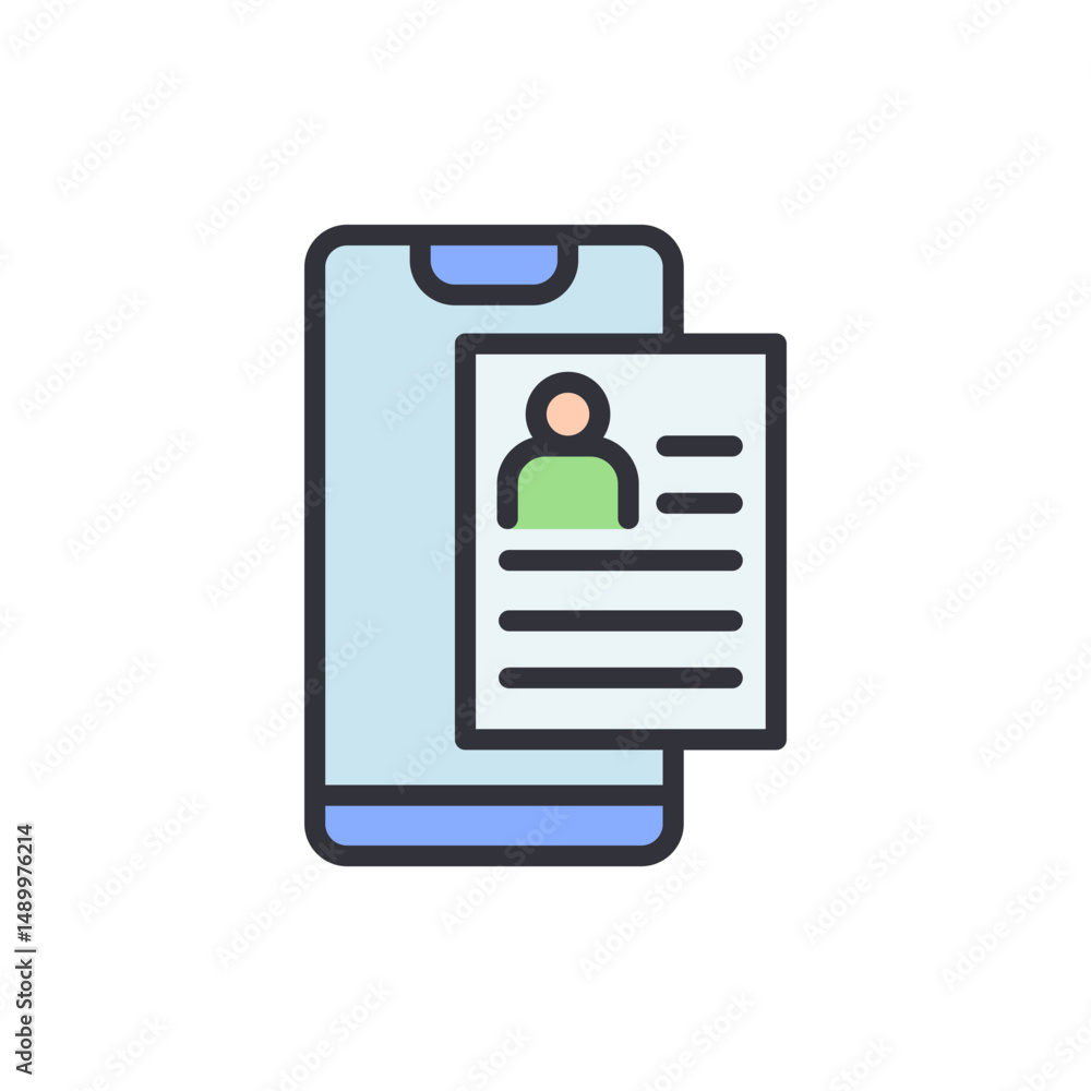 Poster digital identity profile on smartphone screen application interface