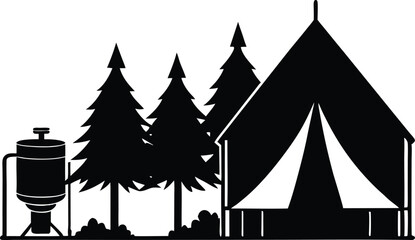 Camp Setup with Water Filter Silhouette