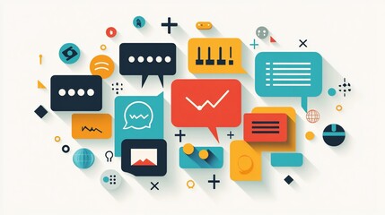 Colorful Abstract Communication Icons and Chat Bubbles Concept Illustration