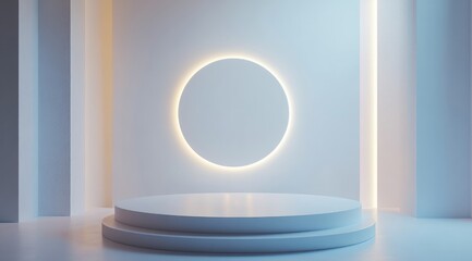 Empty white pedestal with glowing circle