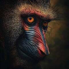 A Colorful Mandrill Baboon Portrait with Striking Facial Colors
