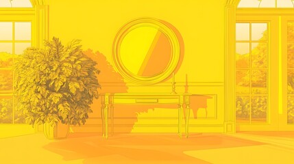 Fototapeta premium A rendered interior design, vibrant yellow and orange tones.