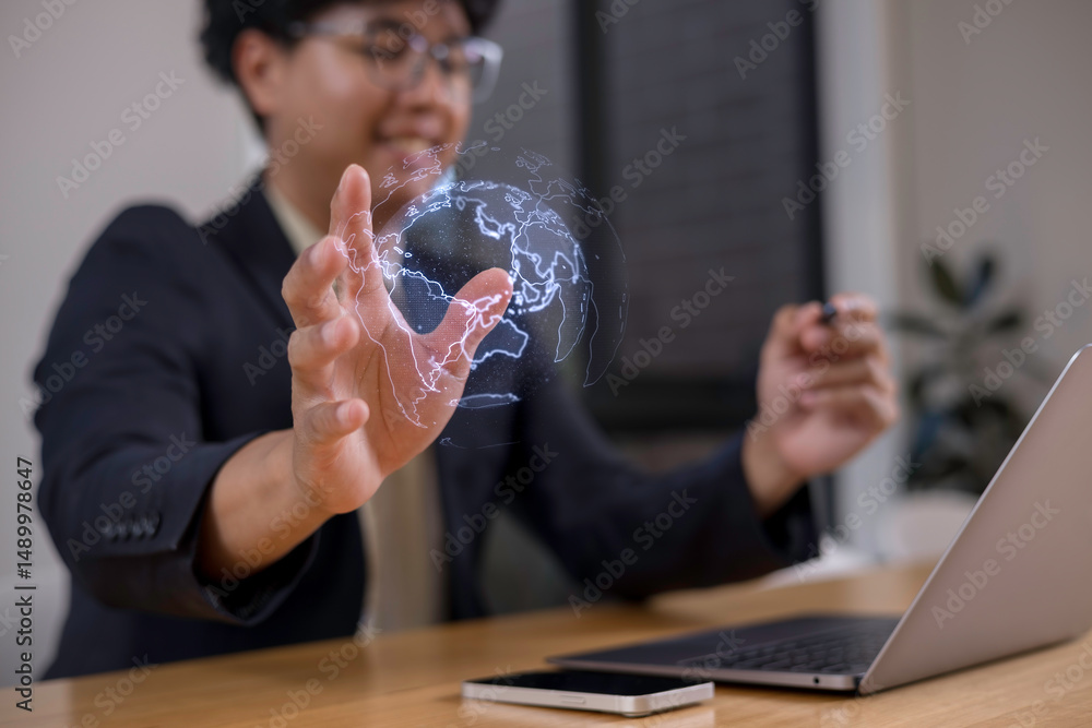 Aufkleber hand touching the metaverse universe, a conceptual shift in digital transformation for next-generati