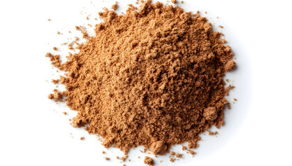 Pile of dry curry powder isolated on white, above view