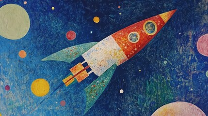 Colorful rocket in space illustration