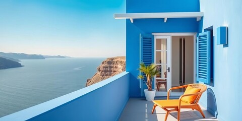 Minimalist blue balcony with empty space for copy, ai generated, minimalism