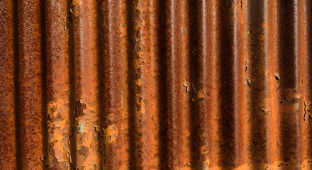 Rustic Iron: A weathered, close-up view of a corrugated iron surface, showcasing a rich tapestry of textures and tones, perfect for evoking feelings of age and decay.