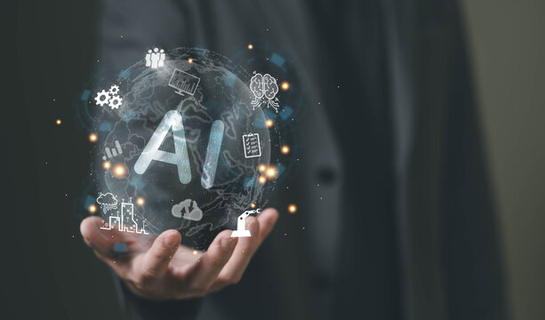 Business person think before make decision to lay off employee and using AI technology to replace workforce for more productivity and cost saving. AI Digital transformation that impact to human