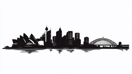 Sydney Skyline Silhouette Illustration: Iconic Australian Landmarks