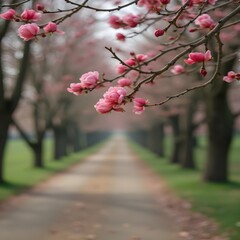 Capullos de rosas floreciendo a lo largo de un sendero arbolado en el parque