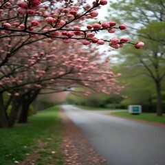 Capullos de rosas floreciendo a lo largo de un sendero arbolado en el parque