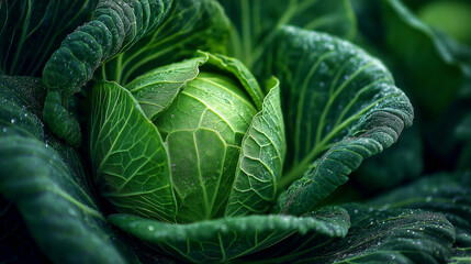 Obraz premium Cabbage (brassica oleracea) covered in dew 
