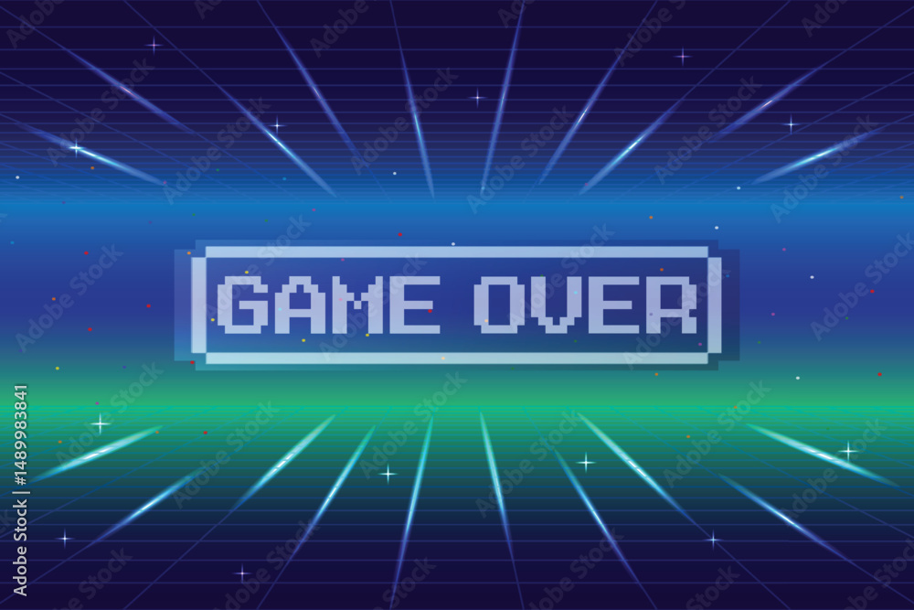 Poster game over. retro video game background. abstract grid background for retro digital video game screen