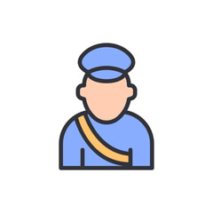 Stylized Cartoon Officer Wearing Blue Uniform With A Yellow Sash