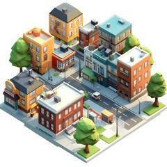 3D isometric view of the city on transparent png background
