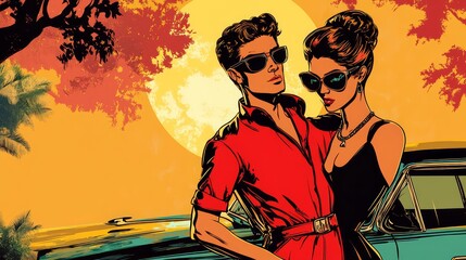 Couple posing retro vintage style