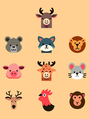Colorful Cartoon Animal Head Vector
