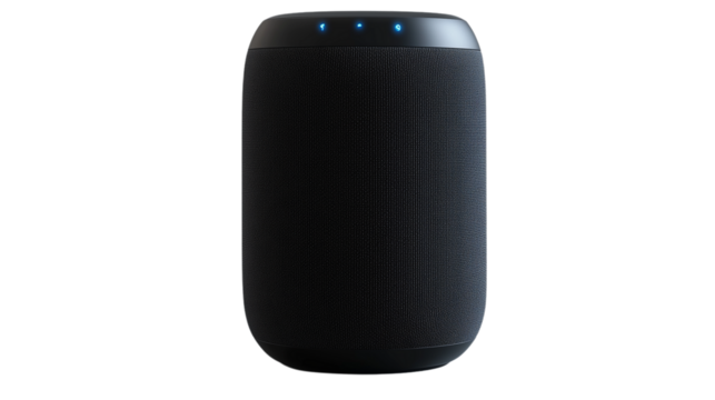 A smart speaker with intelligent voice, modern speaker with smart voice, smart speaker with intelligent voice system, voice-operated smart audio device, on a transparent backgrounds - Powered by Adobe